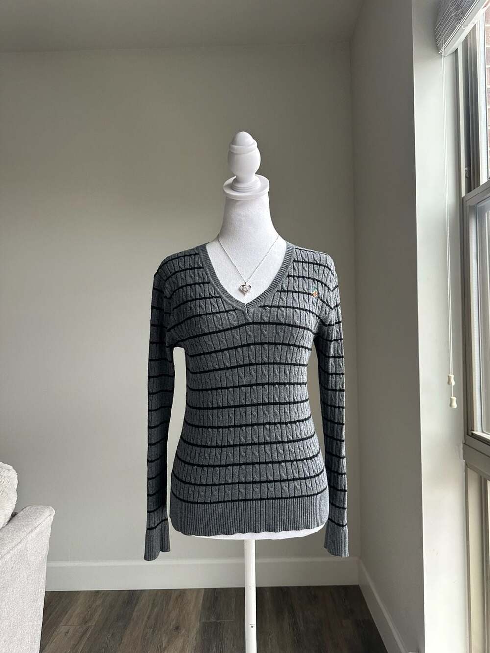 US Polo Assn Striped Knit V Neck Sweater Size S